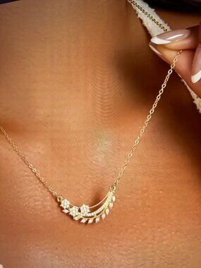 1pc Elegant Luxury Geometric Leaf Flower Pendant Necklace with Sparkling CZ